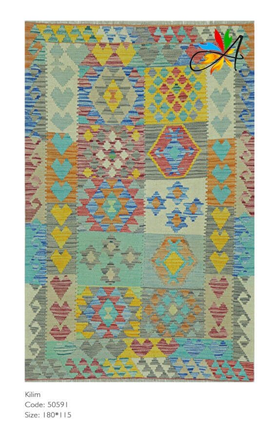Azerbaijan Tappeti Milano Un vivace tappeto kilim con splendidi disegni geometrici.