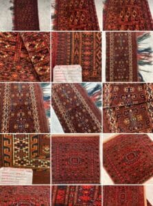 Azerbaijan Tappeti Milano Un collage di vari tappeti tradizionali rossi con intricati disegni geometrici e floreali.