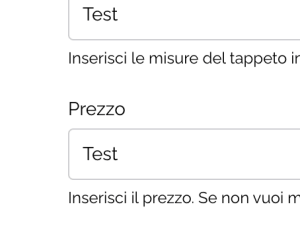 Azerbaijan Tappeti Milano Uno screenshot di una schermata con le parole "test" e "prezzo".